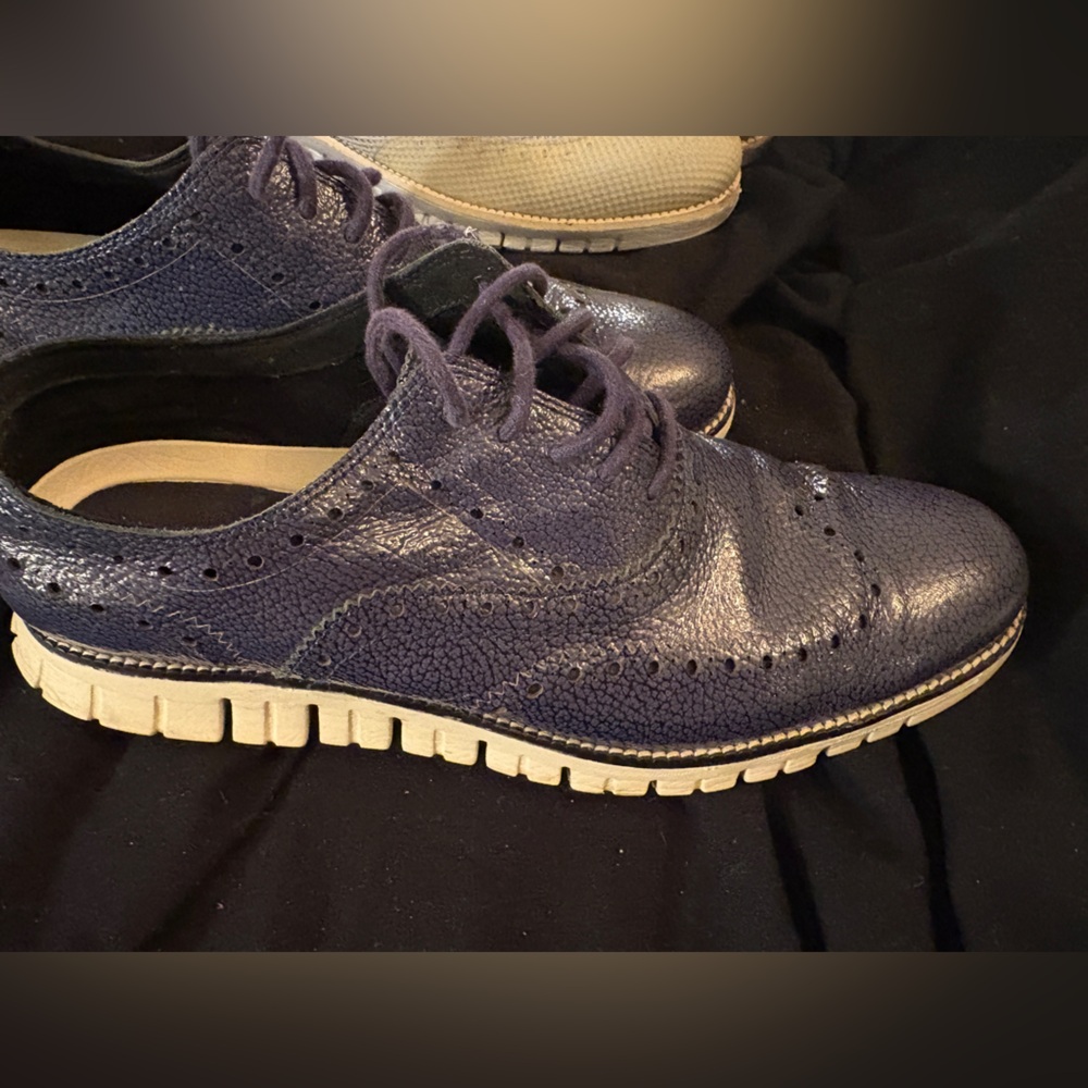 Cole Haan Blue Leather Lace-Up Sneakers with Cream Sole